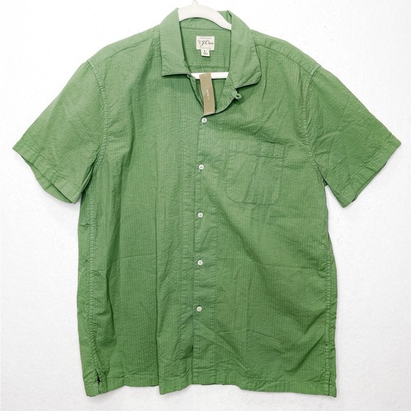 J Crew Short Sleeve Dyed Seersucker Camp Collar Shirt 100% Organic Cotton Ivy - Picture 5 of 10